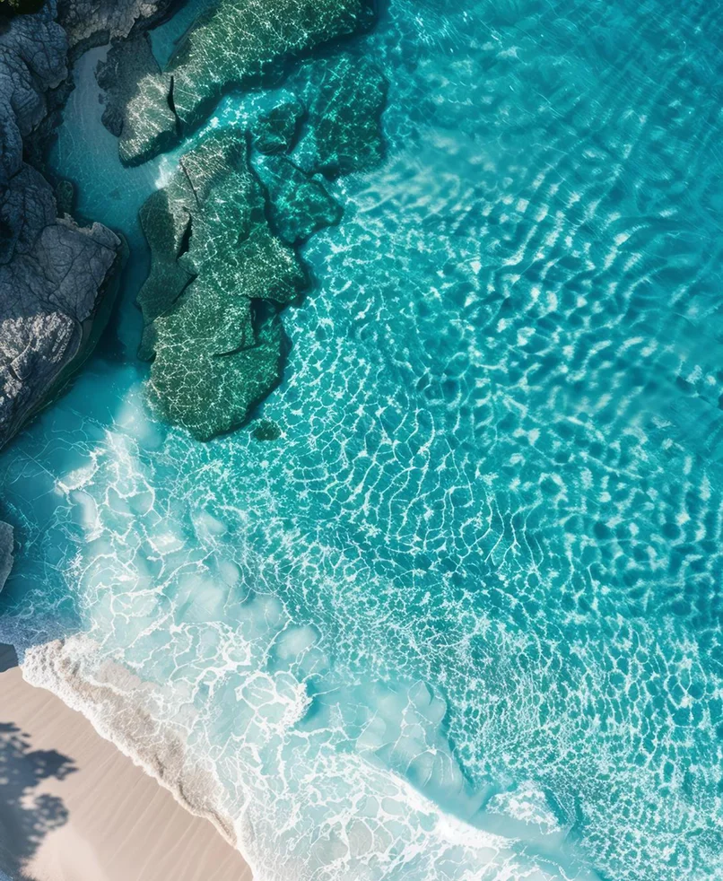 Aerial view of Turquoise Blue Sea at Bang-Tao